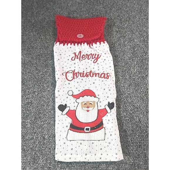 NEW  Handmade Crochet Santa Christmas Kitchen Oven Door Hanging Hand Towel - Picture 1 of 5